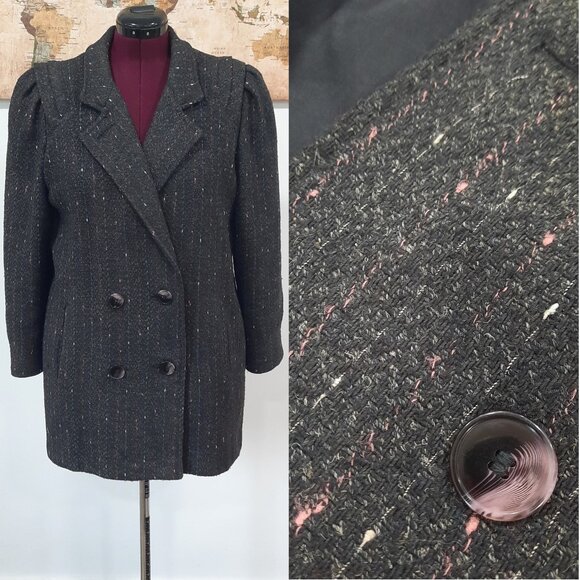 Vtg 80s pink & gray wool peacoat - NYG brand - Picture 1 of 13